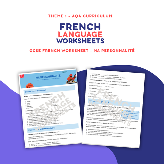 Ma Personnalité - GCSE French Worksheet (AQA Theme 1)