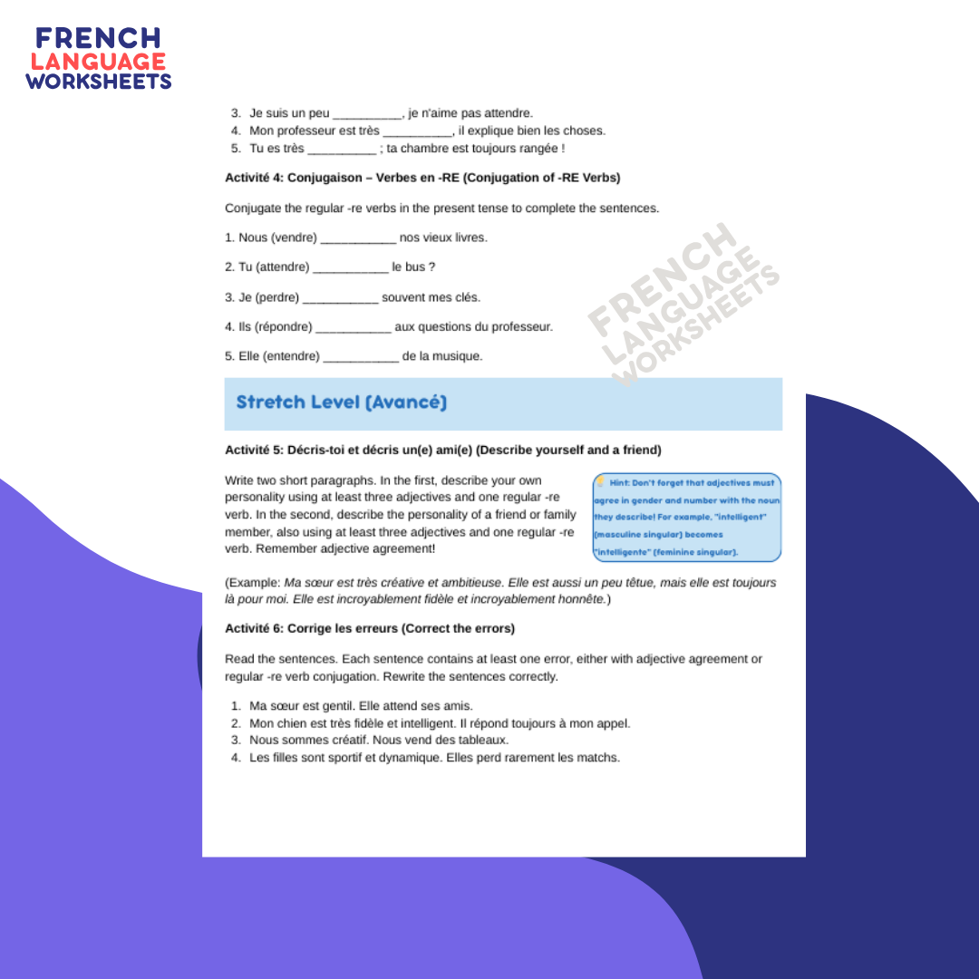 Ma Personnalité - GCSE French Worksheet (AQA Theme 1)