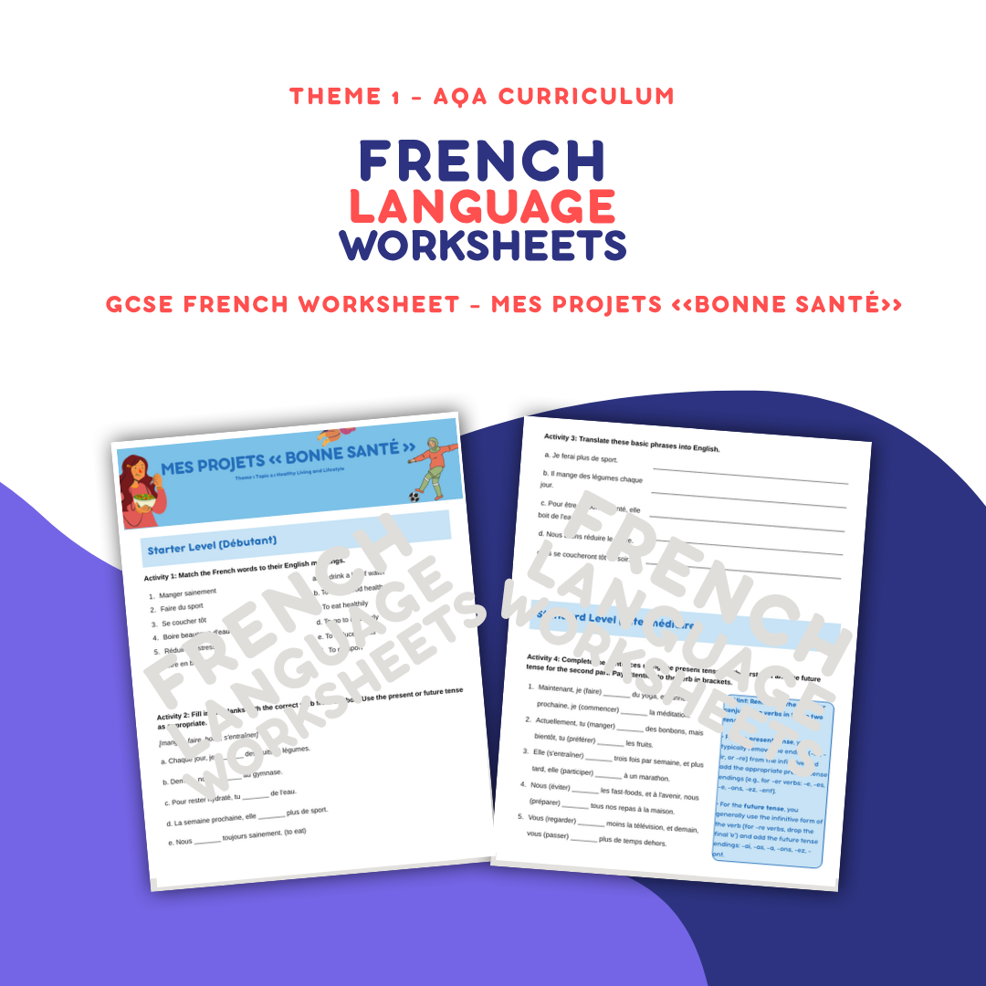 Mes Projets Bonne Santé - GCSE French Worksheet (AQA Theme 1)