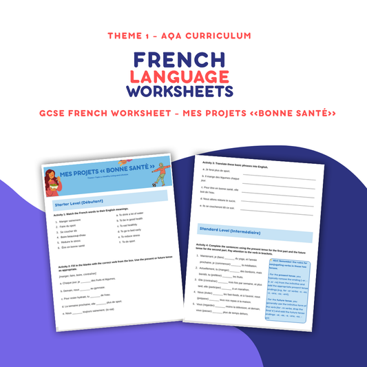 Mes Projets Bonne Santé - GCSE French Worksheet (AQA Theme 1)