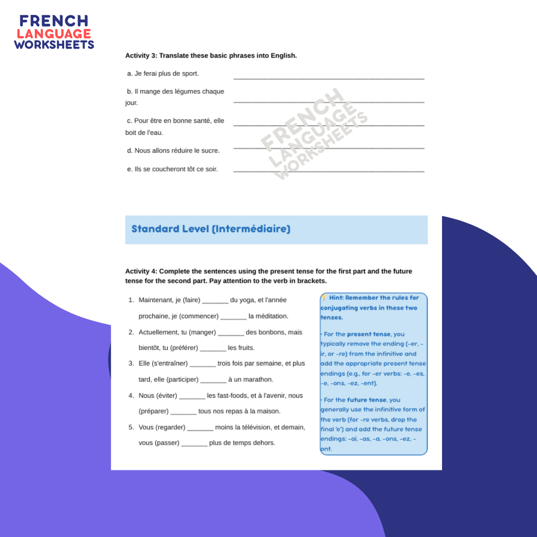 Mes Projets Bonne Santé - GCSE French Worksheet (AQA Theme 1)