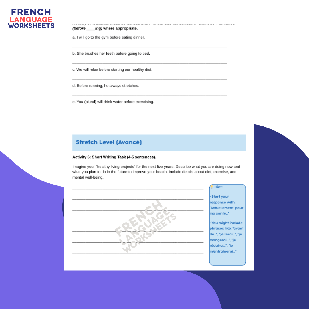 Mes Projets Bonne Santé - GCSE French Worksheet (AQA Theme 1)