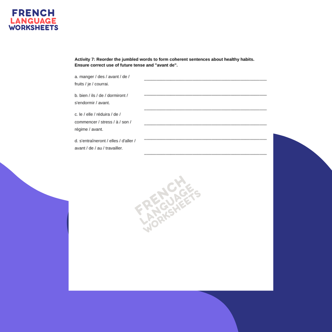 Mes Projets Bonne Santé - GCSE French Worksheet (AQA Theme 1)