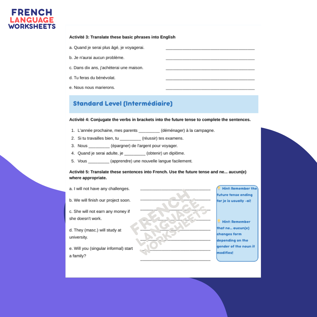 Mon Futur Moi - GCSE French Worksheet (AQA Theme 1)