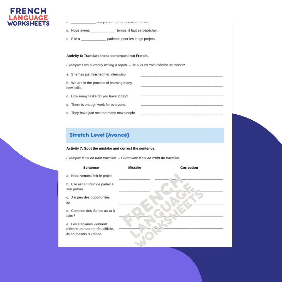 Mon Stage en Enterprise - GCSE French Worksheet (AQA Theme 1)