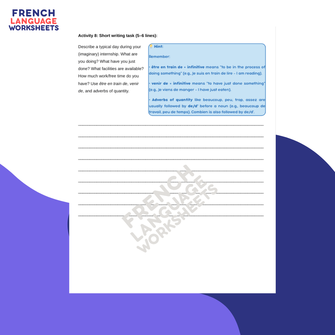 Mon Stage en Enterprise - GCSE French Worksheet (AQA Theme 1)