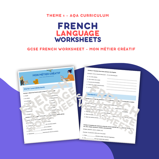 Mon Métier Créatif - GCSE French Worksheets (AQA Theme 1)