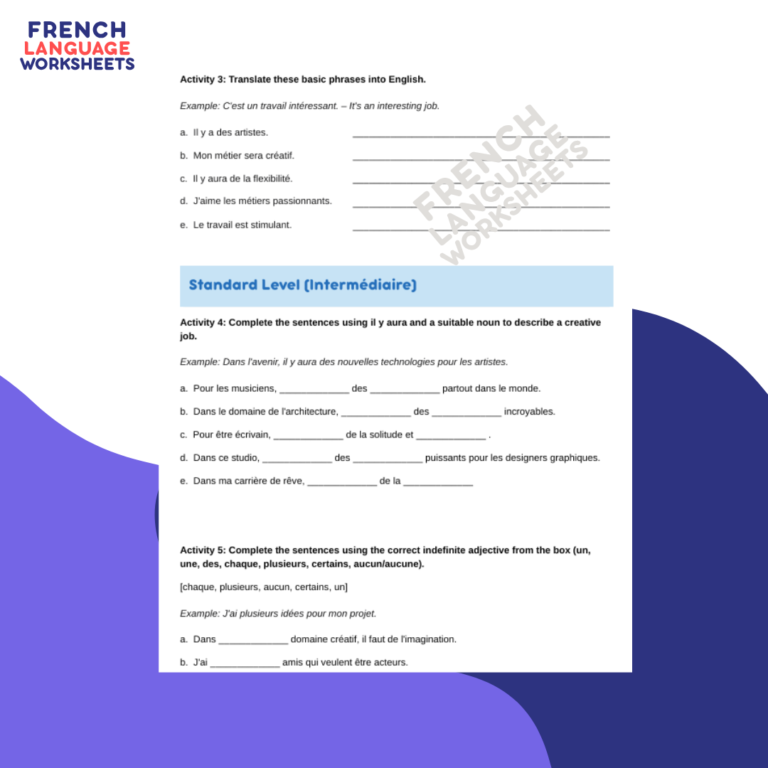 Mon Métier Créatif - GCSE French Worksheets (AQA Theme 1)