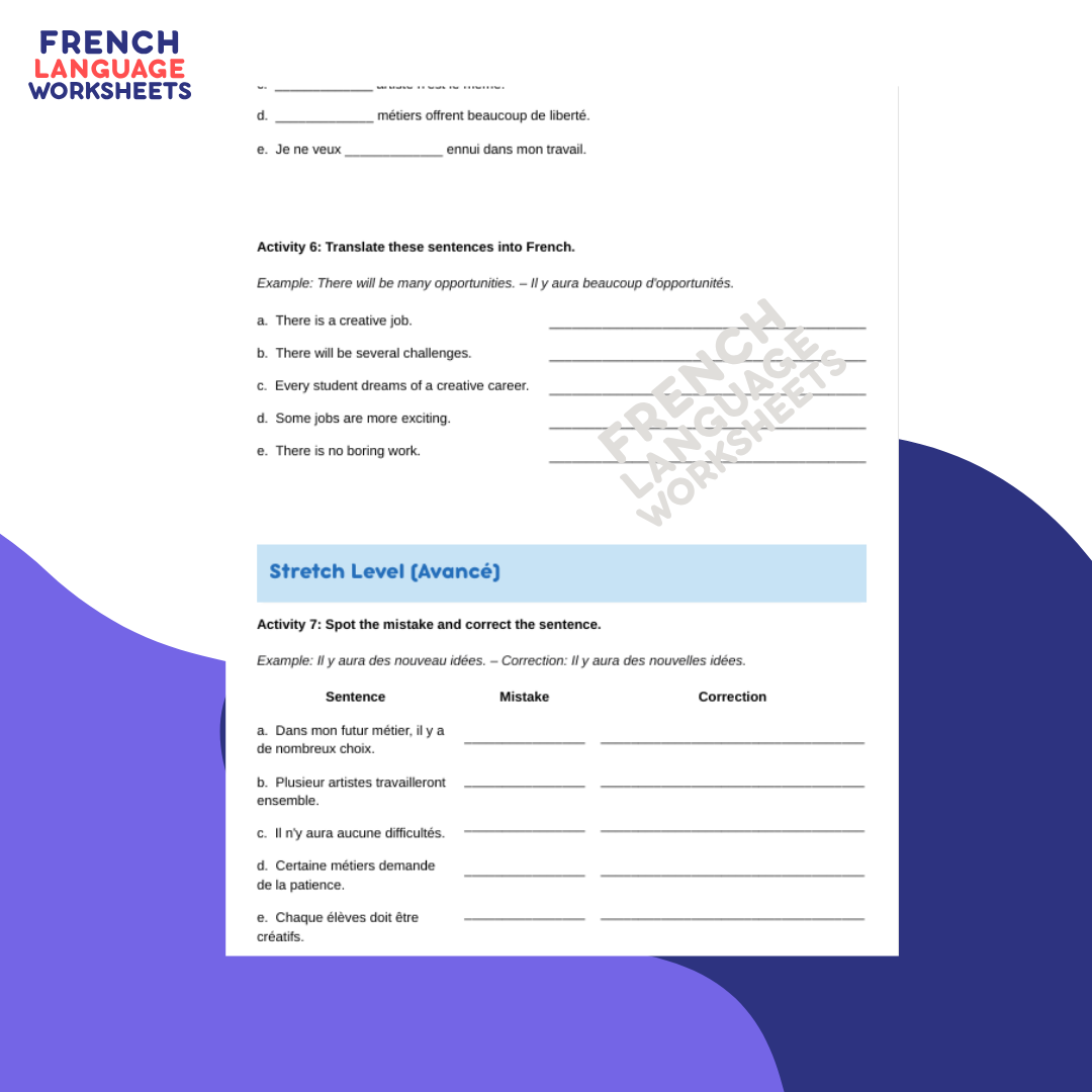 Mon Métier Créatif - GCSE French Worksheets (AQA Theme 1)