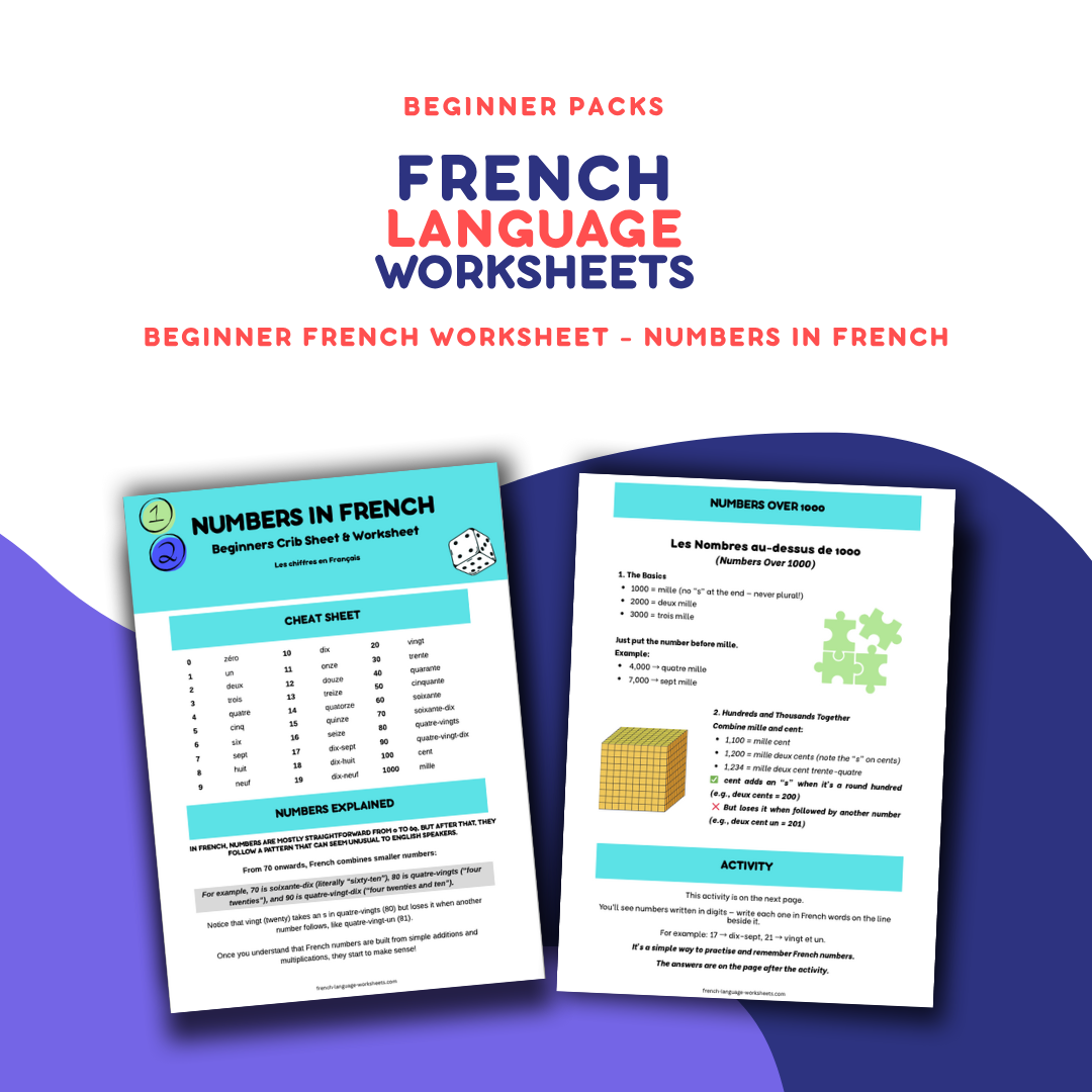Beginner French Worksheets – Numbers: Printable PDF + Answers