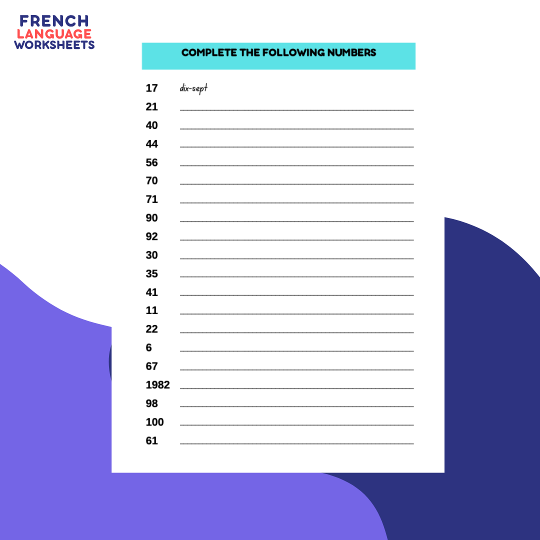 Beginner French Worksheets – Numbers: Printable PDF + Answers
