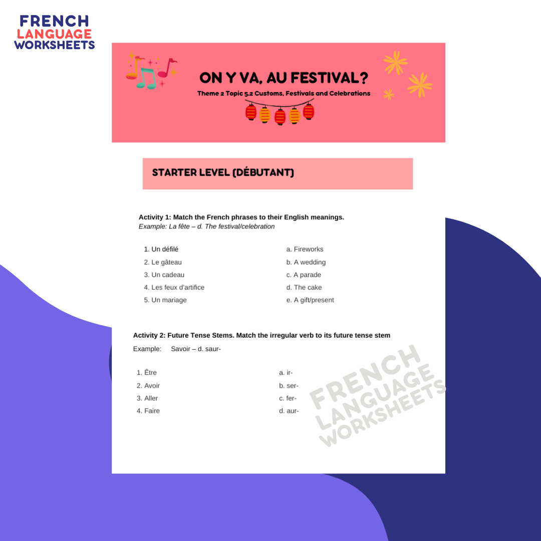 On y va, au festival? - GCSE French Worksheet (AQA Theme 2)